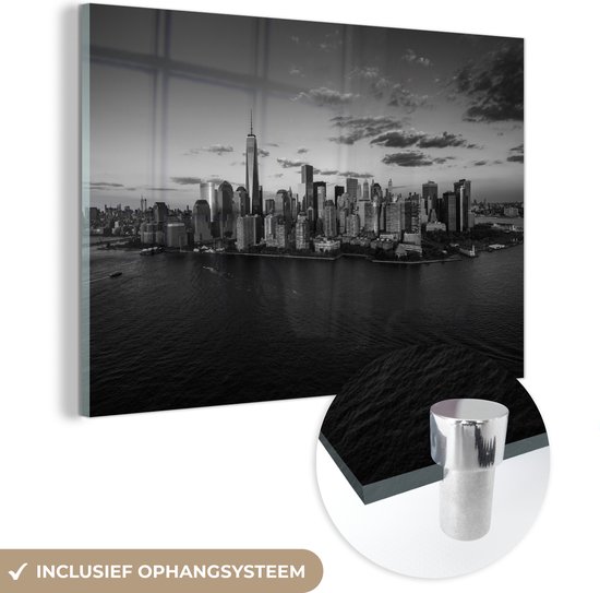 MuchoWow® Peinture sur verre - Skyline New York couchée en noir et blanc - 180x120 cm - Peintures sur verre acrylique - Photo sur Glas