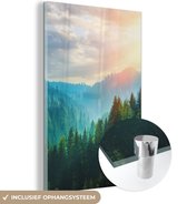 MuchoWow® Glasschilderij 120x180 cm - Schilderij acrylglas - Bos met mist - Foto op glas - Schilderijen