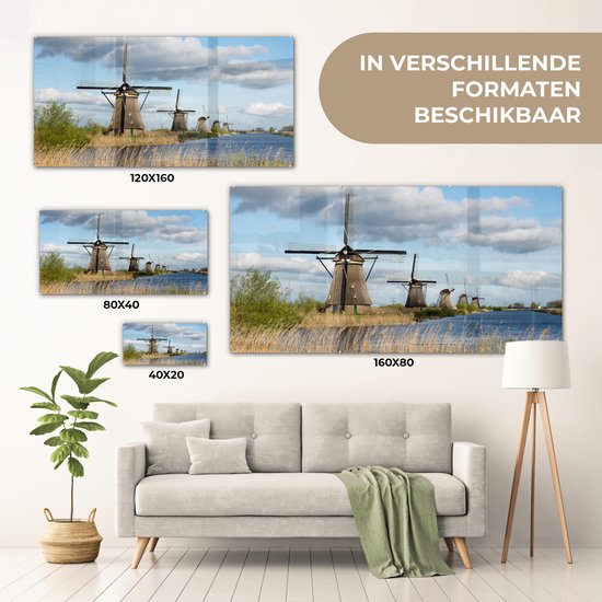 Peinture sur Verre - Moulin à Vent - Paysage - Nederland - 160x80 cm - Peintures sur Verre Acrylique - Photo sur Glas