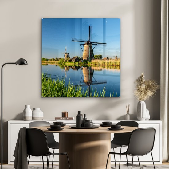MuchoWow® Peinture sur verre 90x90 cm - Peinture sur verre acrylique - Moulin - Printemps - Nederland - Photo sur verre - Peintures