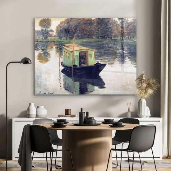 MuchoWow® Peinture sur verre 120x90 cm - Peinture acrylique sur verre - Le bateau-atelier - Tableau de Claude Monet - Photo sur verre - Peintures