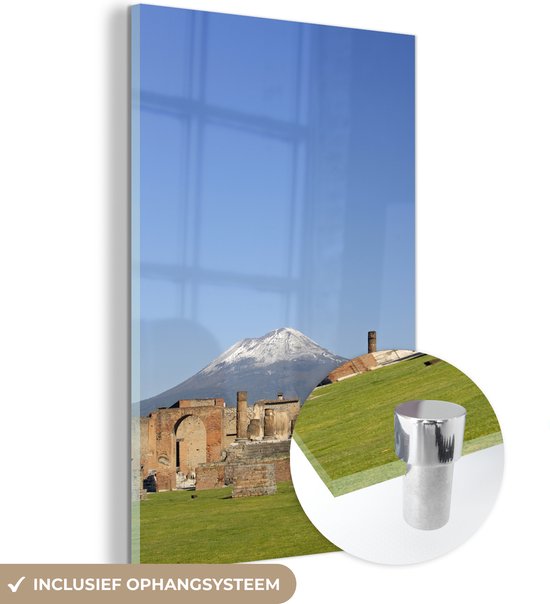 MuchoWow® Peinture sur Verre - Ruines de Pompéi et du Vésuve par une Journée Ensoleillée en Italie - 100x150 cm - Peintures sur Verre Acrylique - Photo sur Glas