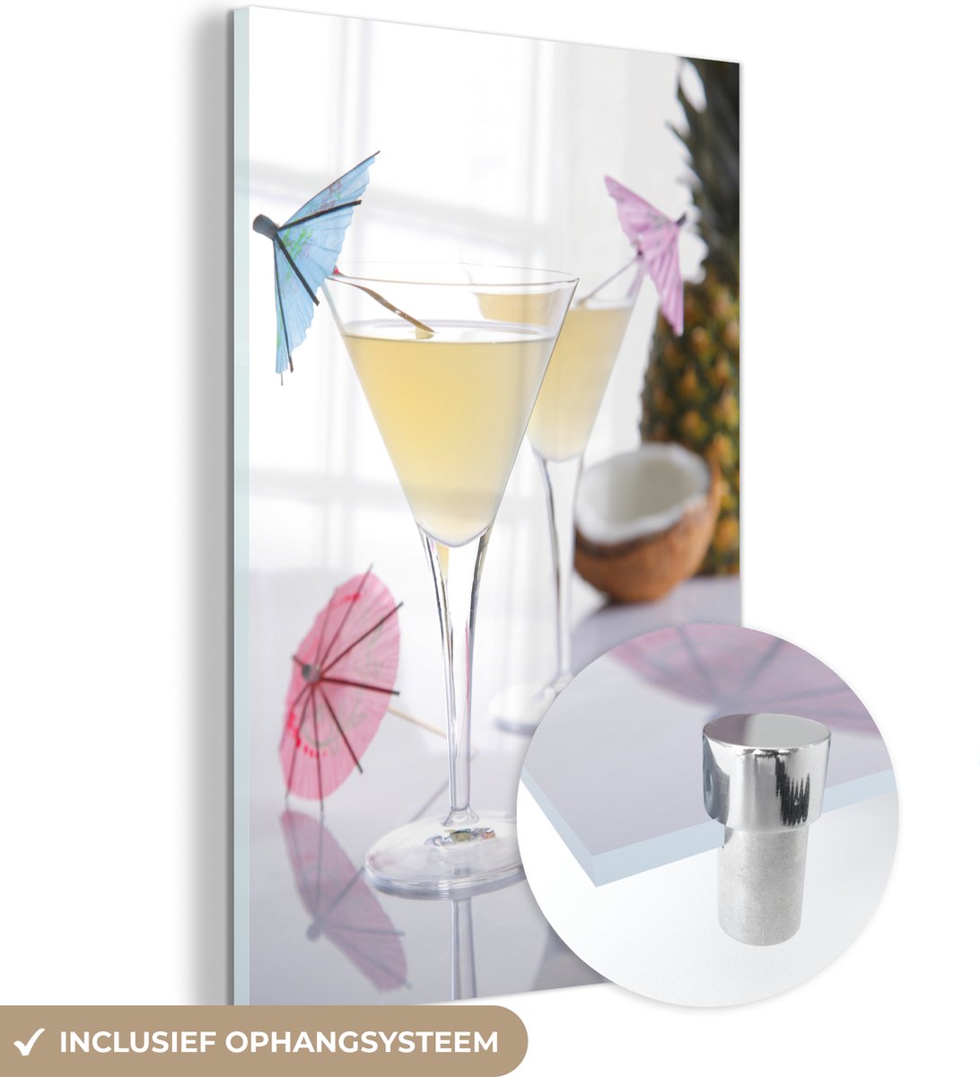 ® Glasschilderij 100x150 cm - Schilderij acrylglas - Twee pina colada's met een blauwe en