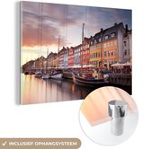 MuchoWow® Glasschilderij 60x40 cm - Schilderij acrylglas - De zonsondergang bij Nyhavn - Foto op glas - Schilderijen