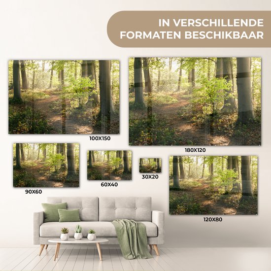 MuchoWow© Canvas Schilderij 60x90 cm Kamer Decoratie Woonkamer Slaapkamer Room Decor Wanddecoratie Wall Art Painting Bos - Pad - Bomen - Groen - Zon - Natuur