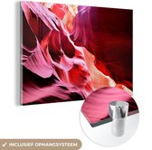 MuchoWow® Glasschilderij 90x60 cm - Schilderij acrylglas - De Antelope Canyon onder de brandende zon - Foto op glas - Schilderijen