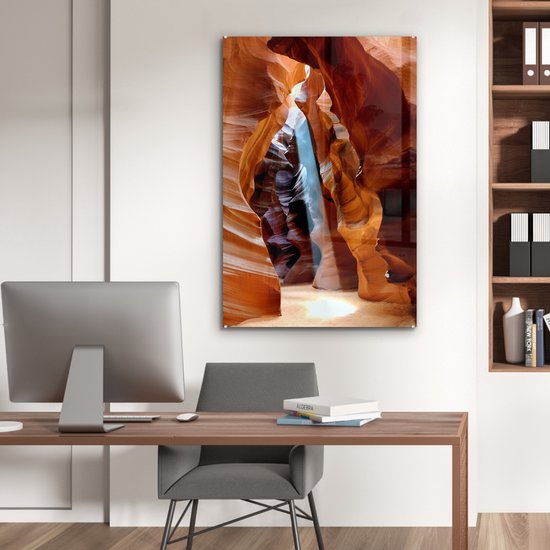 Peinture sur verre - La lumière du soleil à travers les crevasses étroites de l'Antelope Canyon - 80x120 cm - Peintures sur verre acrylique - Photo sur Glas