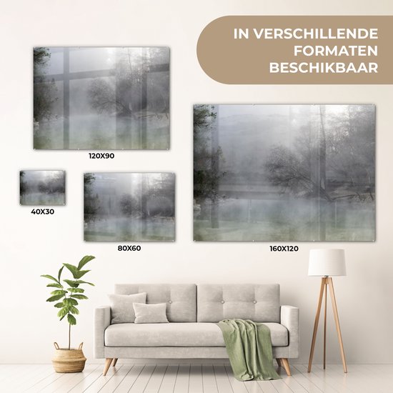 MuchoWow® Peinture sur verre 120x90 cm - Peinture acrylique sur verre - Brume - Forêt - Espagne - Photo sur verre - Peintures