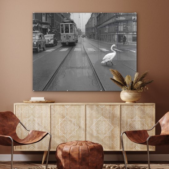 MuchoWow® Peinture sur verre 120x90 cm - Peinture sur verre acrylique - Traversée de cygne - Photo sur verre - Peintures