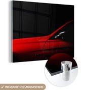 MuchoWow® Glasschilderij 120x90 cm - Schilderij acrylglas - Rode sportwagen - Foto op glas - Schilderijen
