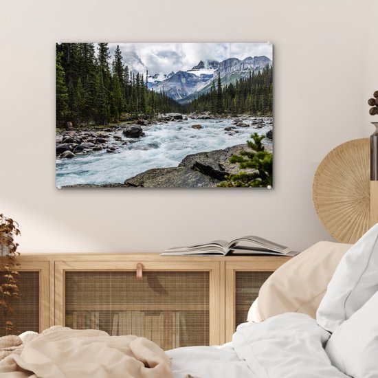 Rivière près d'une montagne au Canada Plexiglas 60x40 cm - Tirage photo sur Glas (décoration murale en plexiglas)