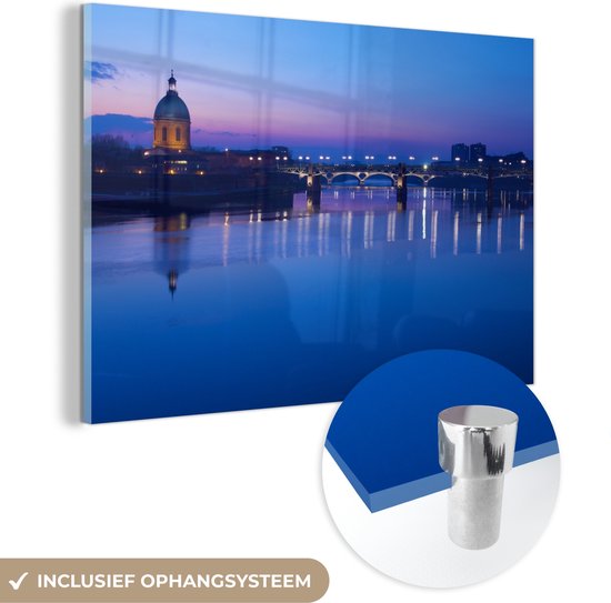 MuchoWow® Glasschilderij 90x60 cm - Schilderij acrylglas - Toulouse - Frankrijk - Blauw - Foto op glas - Schilderijen