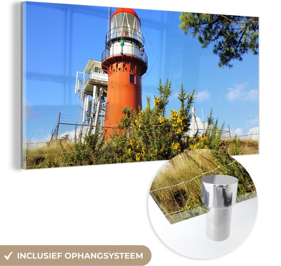 MuchoWow® Glasschilderij 80x40 cm - Schilderij acrylglas - Vuurtoren op Vlieland - Foto op glas - Schilderijen
