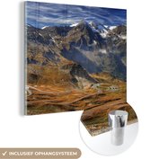MuchoWow® Glasschilderij 90x90 cm - Schilderij acrylglas - De weg naar de hoogste berg in Oostenrijk - Foto op glas - Schilderijen