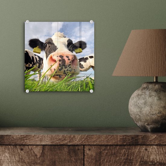 Peinture sur Verre - Vaches - Herbe - Nuages - 20x20 cm - Peintures sur Verre Peintures - Photo sur Glas