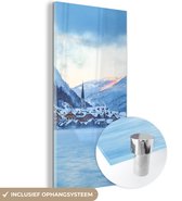 MuchoWow® Glasschilderij 60x120 cm - Schilderij acrylglas - Alpen - Dorp - Sneeuw - Foto op glas - Schilderijen