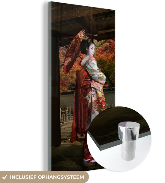 MuchoWow® Glasschilderij 60x120 cm - Schilderij acrylglas - Geisha bij Gion in Japan - Foto op glas - Schilderijen
