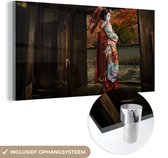 MuchoWow® Glasschilderij 160x80 cm - Schilderij acrylglas - Geisha bij Gion in Japan - Foto op glas - Schilderijen