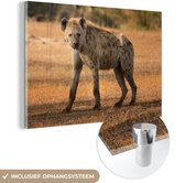 MuchoWow® Glasschilderij 90x60 cm - Schilderij acrylglas - Hyena - Afrika - Foto op glas - Schilderijen