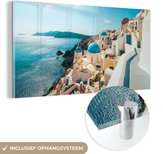 MuchoWow® Glasschilderij 160x80 cm - Schilderij acrylglas - Middag in Santorini Griekenland - Foto op glas - Schilderijen