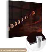 MuchoWow® Glasschilderij 90x90 cm - Schilderij acrylglas - Maan - Wolken - Lucht - Foto op glas - Schilderijen