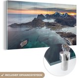 MuchoWow® Glasschilderij 80x40 cm - Schilderij acrylglas - Fjorden bij zonsopkomst in Noorwegen - Foto op glas - Schilderijen