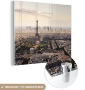 MuchoWow® Glasschilderij 20x20 cm - Schilderij acrylglas - Parijs - Eiffeltoren - Lucht - Foto op glas - Schilderijen