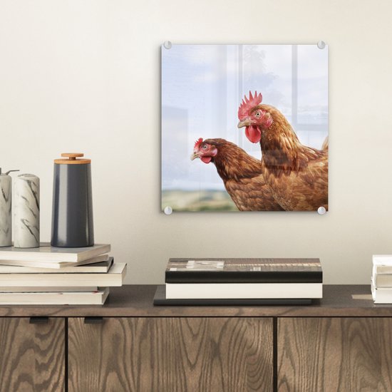 Peinture sur Verre - Gros plan de deux poulets - 20x20 cm - Peintures sur Verre Peintures - Photo sur Glas