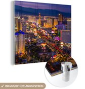 MuchoWow® Glasschilderij 90x90 cm - Schilderij acrylglas - Nacht - Las Vegas - Paars - Foto op glas - Schilderijen
