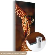 MuchoWow® Glasschilderij 60x120 cm - Schilderij acrylglas - Giraffe - Kalf - Portret - Foto op glas - Schilderijen