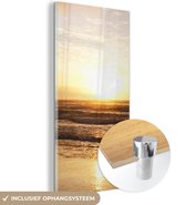 MuchoWow® Glasschilderij 60x120 cm - Schilderij acrylglas - Strand - Zon - Wolken - Foto op glas - Schilderijen