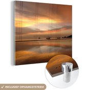 MuchoWow® Glasschilderij 50x50 cm - Schilderij acrylglas - Zonsondergang over Sairee-strand Ko Tao in Thailand. - Foto op glas - Schilderijen