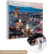 MuchoWow® Glasschilderij 50x50 cm - Schilderij acrylglas - Las Vegas - Strip - Avond - Foto op glas - Schilderijen