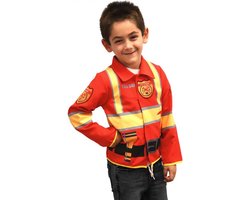 Brandweerjas met Lange Mouw - DeQube - Verkleedkleding Brandweer - 3-6 Jaar