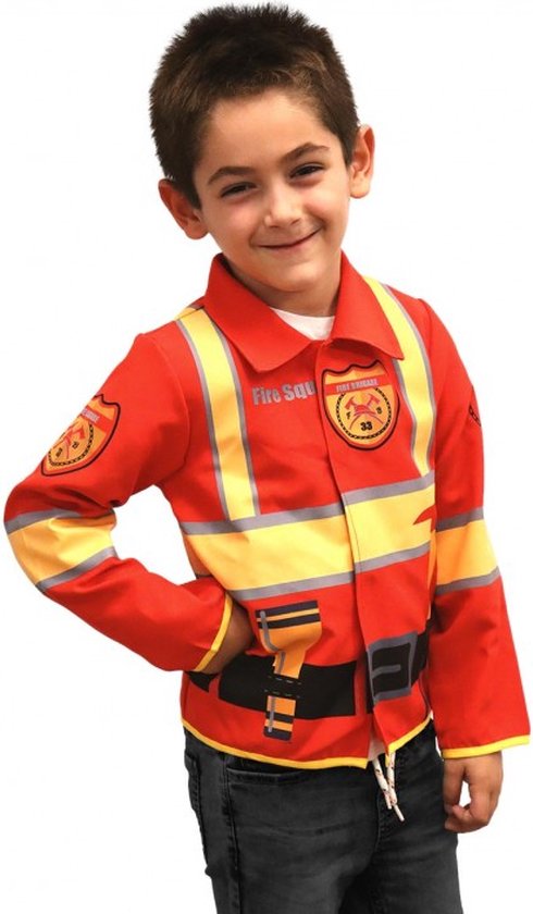 Brandweerjas met Lange Mouw - DeQube - Verkleedkleding Brandweer - 3-6 Jaar