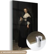 MuchoWow® Glasschilderij 80x120 cm - Schilderij acrylglas - Het huwelijksportret van Oopjen Coppit - Rembrandt van Rijn - Foto op glas - Schilderijen