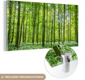 MuchoWow® Glasschilderij 40x20 cm - Schilderij acrylglas - Bos - Bomen - Groen - Foto op glas - Schilderijen