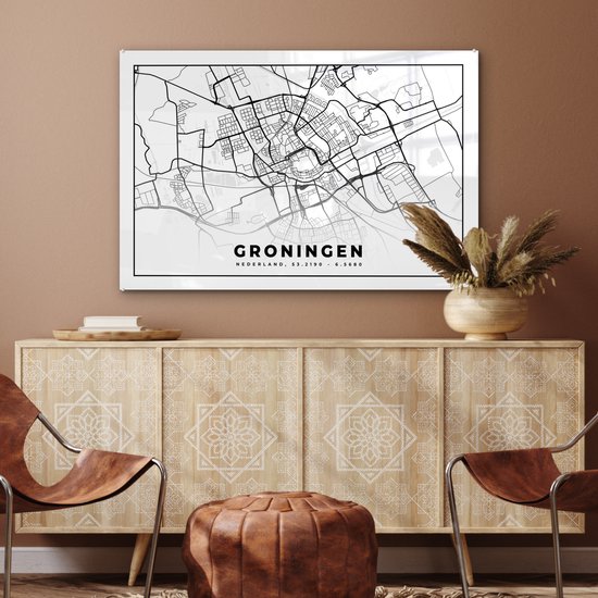MuchoWow® Peinture sur Verre - Plan de la Ville - Groningen - Nederland - 90x60 cm - Peintures sur Verre Acrylique - Photo sur Glas