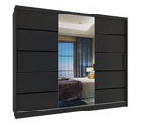 Kledingkast zwart- 235 cm- met spiegel-4 lades-schuif deuren