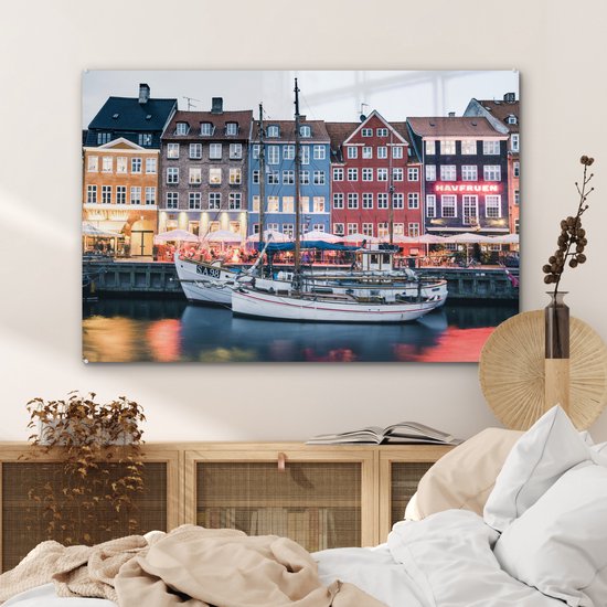Copenhagen by night Glass 90x60 cm - Tirage photo sur verre (Décoration murale en plexiglas)
