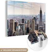 MuchoWow® Glasschilderij 90x60 cm - Schilderij acrylglas - New York - Mist - USA - Foto op glas - Schilderijen