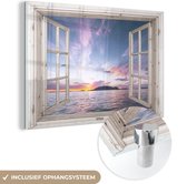 MuchoWow® Glasschilderij 120x80 cm - Schilderij acrylglas - Doorkijk - Zee - Eiland - Foto op glas - Schilderijen