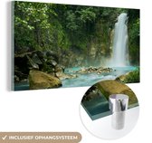 MuchoWow® Glasschilderij 160x80 cm - Schilderij acrylglas - Jungle - Natuur - Waterval - Foto op glas - Schilderijen