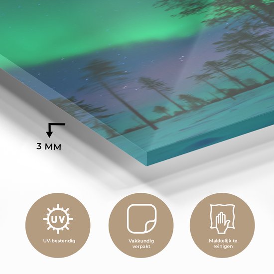 MuchoWow® Peinture sur verre 20x40 cm - Peinture sur verre acrylique - Aurores boréales - Suède - Arbre - Photo sur verre - Peintures