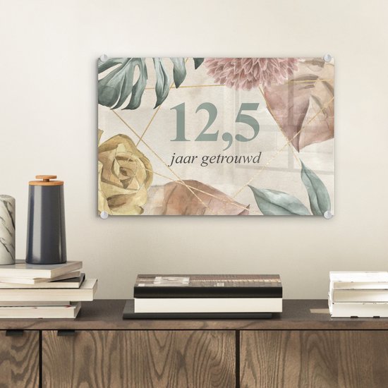 Peinture sur verre - Mariage - 12,5 ans - Design - 30x20 cm - Peintures Plexiglas