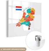 MuchoWow® Glasschilderij 90x90 cm - Schilderij acrylglas - Landkaart - Nederland - Nederlandse vlag - Foto op glas - Schilderijen