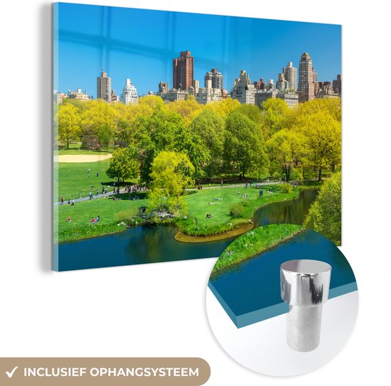 MuchoWow® Glasschilderij 90x60 cm - Schilderij acrylglas - New York - Central Park - Zomer - Foto op glas - Schilderijen