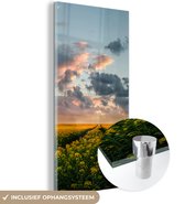 MuchoWow® Glasschilderij 20x40 cm - Schilderij acrylglas - Bloemen - Geel - Zonsondergang - Foto op glas - Schilderijen