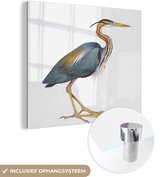 MuchoWow® Glasschilderij 20x20 cm - Schilderij acrylglas - Vogel - Veren - Waterverf - Foto op glas - Schilderijen