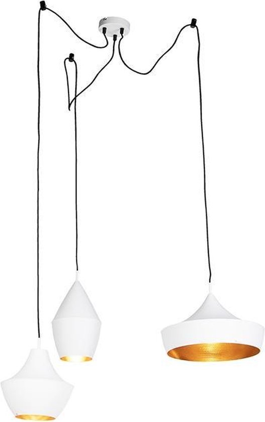 QAZQA depeche - Moderne Hanglamp voor boven de eettafel | in eetkamer - 3 lichts - Ø 110 cm - Wit - Woonkamer